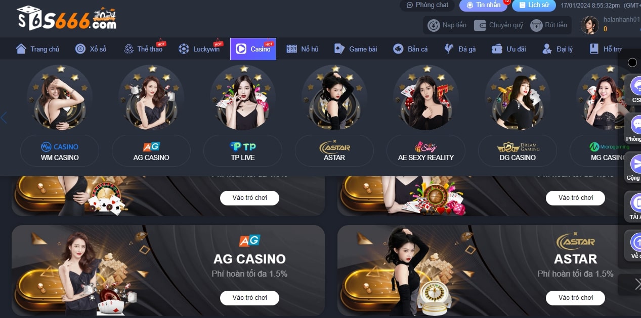 Các siêu phẩm giải trí tại sảnh Casino S666